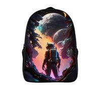 With Big Pockets Gazing at The Moon Two Compartment Travel Backpack 3D Printed Funny Cool Astronaut Cute Cartoon Bag Sturdy Daypacks-16inch,for Teenagers Adult Travel Rucksack