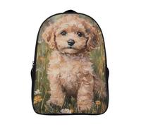 with big pockets puppy two compartment travel backpack 3d printing cool oil painting art cute cartoon bag sturdy travel daypack-16inch,suitable for ages 12 and over school rucksack