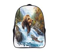 with big pockets wild bear fishing laptop backpack 3d print cool animal ergonomics bag firm two compartment laptop daypack-16, school rucksack for adults teenagers