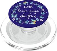 With Brave Wings She Flies Cute Butterfly Blue Purple Floral PopSockets PopGrip for MagSafe