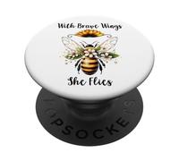 With Brave Wings She Flies Flower Bee Daisy Floral Sunflower PopSockets Adhesive PopGrip