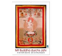 With Buddha through the year: historical drawings UK-Version (Wall Calendar 2026 DIN A3 Portrait), CALVENDO 12 Month Wall Calendar