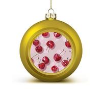 with Cherry Pattern Christmas Ball Ornaments - Golden Shatterproof Plastic Vintage Rustic Xmas Tree Decorations Pendant for Family Holiday Wedding Party Xmas Hanging Decoration