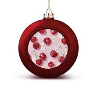 with Cherry Pattern Christmas Ball Ornaments - Red Shatterproof Plastic Vintage Rustic Xmas Tree Decorations Pendant for Family Holiday Wedding Party Xmas Hanging Decoration
