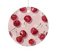 with Cherry Pattern Double-Sided Ceramic Christmas Ornaments - Round Hanging Mini Xmas Tree Decorations, Ideas for Farmers, Rustic Home Decor for Indoor Outdoor Tree Decor