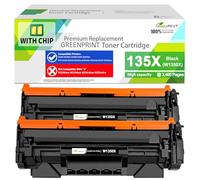 [WITH CHIP] Compatible Toner Cartridges 135X W1350X (135A W1350A) 2 Blacks 2400 Pages for M207dw M209 M209d M209dw M234 M234d M234dw M234sdw M234sdn M235sdw, Can't Work with H P + Model End with ''e''