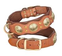 With D-Ring Soft Comfort Adjustable Padded Leather Dog Training Collar Suitable For Medium And Large Dogs Shiba Inu Bulldog Greyhound,Brown,XL