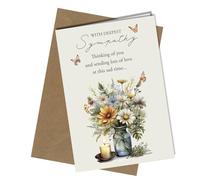 With Deepest Sympathy Bereavement Card for Him or Her, Wild Flowers in Vase 'Thinking of you' #1778