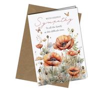 With Deepest Sympathy Bereavement Card to all the Family, Poppy Field Flowers butterflies #1779