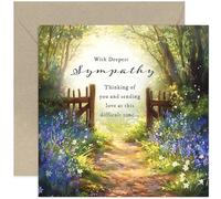 With Deepest Sympathy Condolences Greeting Card - Beautiful Floral Country Path Painting - Blank Inside with Envelope - Made in the UK