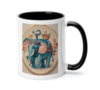 With Embroidered Elephant Ceramic Coffee Mug with Handle 11 Ounces, Porcelain Mug Coffee Cup Tea Mug Water Cup Ideal for Coffee,Tea,Latte,Cappuccino,Microwave & Dishwasher Safe Unique Gift Cup