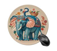 With Embroidered Elephant Round Mouse Pad, Non-Slip Rubber Base Waterproof Washable, Computer Mouse Mat for Office Gaming Studying, Premium-Textured Durable Portable Circle Mousepad for Desktop PC Not