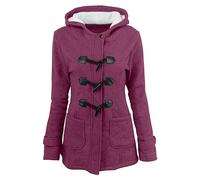 with Fur Hood Wool Blend Long Coats Ladies Winter Coat Vintage Printed Parka Outerwear Lightweight Windbreaker Jackets Plus Size Loose Fit Overcoat Horn Toggles Ladies Duffle Trench Coat