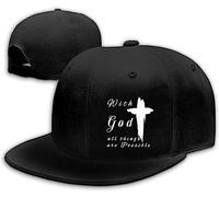 with God All Things are Possible Christian Faith,Christ Hats Mens Snapback Flat Bill Brim Hats for Men Black Snap Backpack Dad Life Jesus Christian Crosses Fitted Hat Baseball Cap, with God, 1