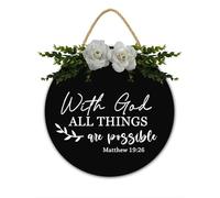 With God All Things Are Possible Christian Inspirational Quote Wood Hanging Sign Plaque 28CM Religious Rustic Bible Verse for Christian God Jesus Christ Prayer Housewarming Gift
