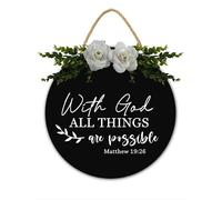 With God All Things Are Possible Christian Inspirational Quote Wood Hanging Sign Plaque 28CM Religious Rustic Bible Verse for Christian God Jesus Christ Prayer Housewarming Gift
