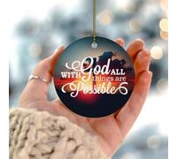 with God All Things Are Possible Christmas Ornaments Bible Verse Quote Keepsake Gift Xmas Party Decorations Round Ceramic Souvenir for Family Birthday New Year Home