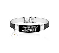 With God All Things Are Possible Cuff Wristband Bible Verse Bracelet Black, Triangle Mountain Mustard Seed Charm Y2154 (Black)