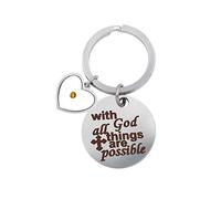 With God All Things are Possible Keyring Mustard Seed Keyring Stainless Steel Christian Bible Quote Keychain Y1084 (Heart)