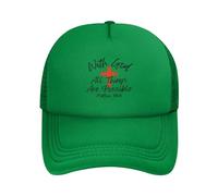 with God All Things are Possible Mesh Hat Matthew 1926 Christ Cross Jesus 2024 Christian Faith Trucker Baseball Cap Green
