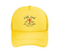 with God All Things are Possible Mesh Hat Matthew 1926 Christ Cross Jesus 2024 Christian Faith Trucker Baseball Cap Yellow