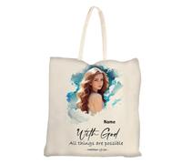 With God All Things Are Possible Personalized Tote Bag, Custom Name Tote Bag, Reusable Personalised Photo Bags for Women, Mom Grandma Aunt Daughter Sister Friend