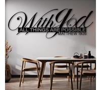 With God All Things Are Possible Wall Art,Christian Metal Wall Art,Scripture Wall Decor,With God All Things Are Possible Wall Decor for Living Room,Dining,Metal Bible Verse Wall Decor (Black, 35"x12"/