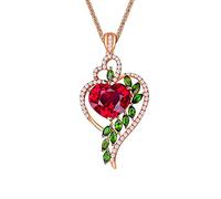 With Green Crystal Set Rose Necklace Female Heart-shaped Diamonds Jewelry Necklaces & Pendants Valentines for Women