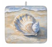 with Hanging Loop Dish Dry Mat Shell Coastal Blue Yellow Summer Beach Nautical Ocean Countertops Protector Pad Multifunction Drainer Mats for Dishes Plates 46X61cm