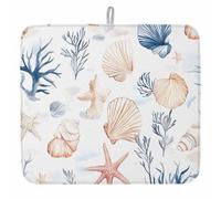 with Hanging Loop Dish Drying Mat Coastal Coral Starfish Shell Couch Ocean Beach Summer Countertops Protector Pad Non Slip Dish Drainer Rack Pads for Dishes Countertop 46X61cm