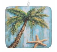with Hanging Loop Dish Drying Pad Coastal Beach Tree Summer Tropical Starfish Drying Mat Heat-Resistant Drainer Mats for Kitchen Counter Plates 46X61cm