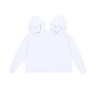 With Hood Womens Sweatshirts, Couples Double One Piece Hoodie, Solid Color Loose Sweatshirt, Drawstring With Pocket Hoodies, Casual Warm Going Out Hoodies, Fun Loose Hooded Coat White