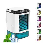 With Ice Box Portable Air Conditioner Fan, Ventless Portable Air Conditioner 3 Speeds and 7-Color LED Windowless Air Conditioner Units Ice Fan