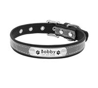 With ID Nameplate Reflective Adjustable Nylon Anti-lost Dog Cat Safety Collar For Shiba Inu Beagle Poodle Pug Chihuahua,Black,M