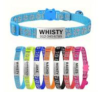 With ID Tag Bell Anti-Lost Personalized Adjustable Reflective Cat Safety Collar Suitable For Pug Chihuahua Poodle,BLUE A,Neck 19-32cm