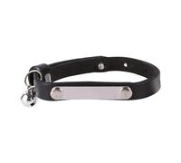 With ID Tag Nameplate Bell Adjustable PU Leather Comfortable Cat Dog Collar For Shiba Inu Poodle Pug Chihuahua,Black,S