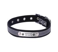 With ID Tag Nameplate Personalized Adjustable Anti-Lost Outdoor Reflective Cat Dog Collar For Shiba Inu Yorkshire Pug Chihuahua,Black,L
