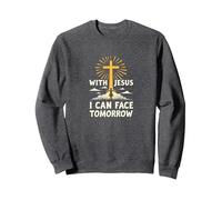 With Jesus I Can Face Tomorrow Life Is Scary Christian Faith Sweatshirt, Adult Unisex, Dark Heather Grey, S
