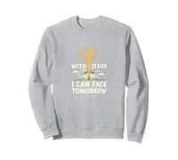 With Jesus I Can Face Tomorrow Life Is Scary Christian Faith Sweatshirt, Adult Unisex, Heather Grey, M