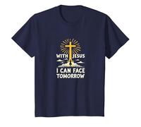 with Jesus I Can Face Tomorrow Life is Scary Christian Faith T-Shirt, Kids, Navy, 10 Years