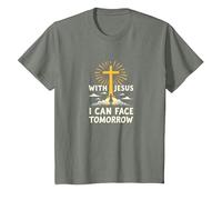 with Jesus I Can Face Tomorrow Life is Scary Christian Faith T-Shirt, Kids, Olive Heather, 6 Years