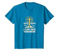 with Jesus I Can Face Tomorrow Life is Scary Christian Faith T-Shirt, Kids, Sapphire, 10 Years