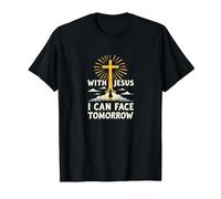 with Jesus I Can Face Tomorrow Life is Scary Christian Faith T-Shirt, Men, Black, XL