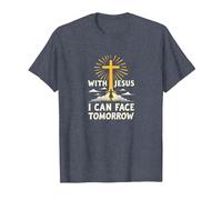 with Jesus I Can Face Tomorrow Life is Scary Christian Faith T-Shirt, Men, Heather Blue, XL