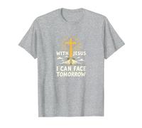 with Jesus I Can Face Tomorrow Life is Scary Christian Faith T-Shirt, Men, Heather Grey, S