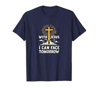 with Jesus I Can Face Tomorrow Life is Scary Christian Faith T-Shirt, Men, Navy, S