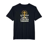with Jesus I Can Face Tomorrow Life is Scary Christian Faith T-Shirt, Men's Big and Tall, Black, 2X Tall
