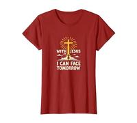 with Jesus I Can Face Tomorrow Life is Scary Christian Faith T-Shirt, Women, Cranberry, L