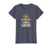 with Jesus I Can Face Tomorrow Life is Scary Christian Faith T-Shirt, Women, Heather Blue, S