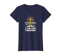 with Jesus I Can Face Tomorrow Life is Scary Christian Faith T-Shirt, Women, Navy, S